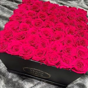 Venus Et Fleur flowers, Large square black classic box with Hot pink roses